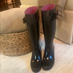 Kate Spade Black Rain Boots with Pink Lining
